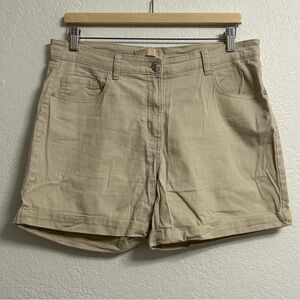 Amisu Beige Cotton Stretch Shorts Size 44 | Casual Summer Rolled Hem Shorts